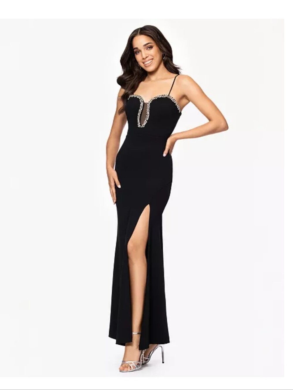 Blondie Nites NWT Size 15 Black Rhinestone Beaded Formal Prom Maxi Dress $209